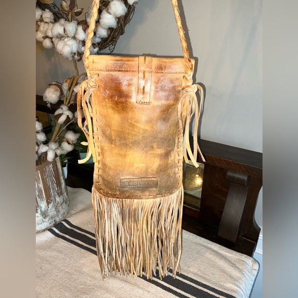 NWT Bed Stu SANDY LANE Tan Rustic White BFS Fringe Hobo Crossbody Bag MSRP $205 - Picture 2 of 11